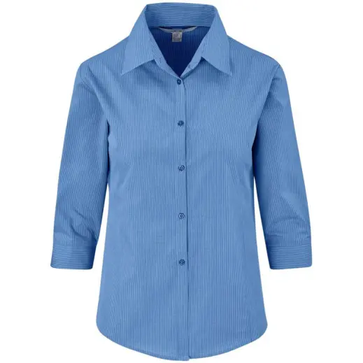 Ladies 3-4 Sleeve Micro Check Shirt Blue